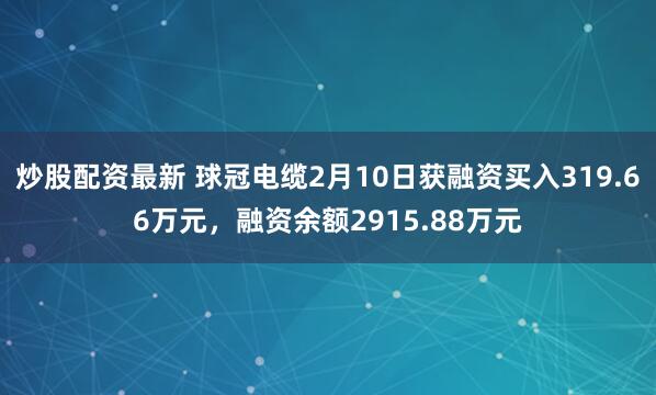 炒股配资最新 球冠电缆2月10日获融资买入319.66万元，融资余额2915.88万元